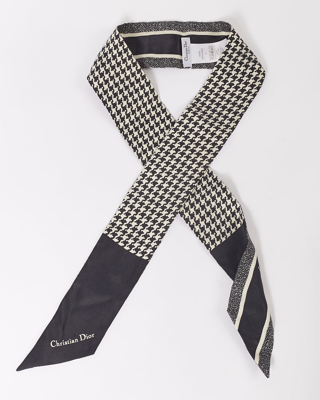 Explore a Dior Black Houndstooth Logo Twilly Silk Scarf