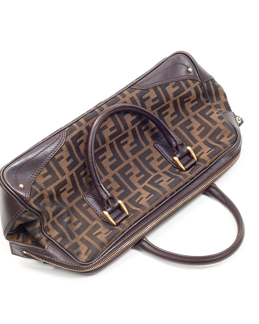 Sac docteur en cuir et toile imprimé Zucca marron Fendi avec poignée supérieure