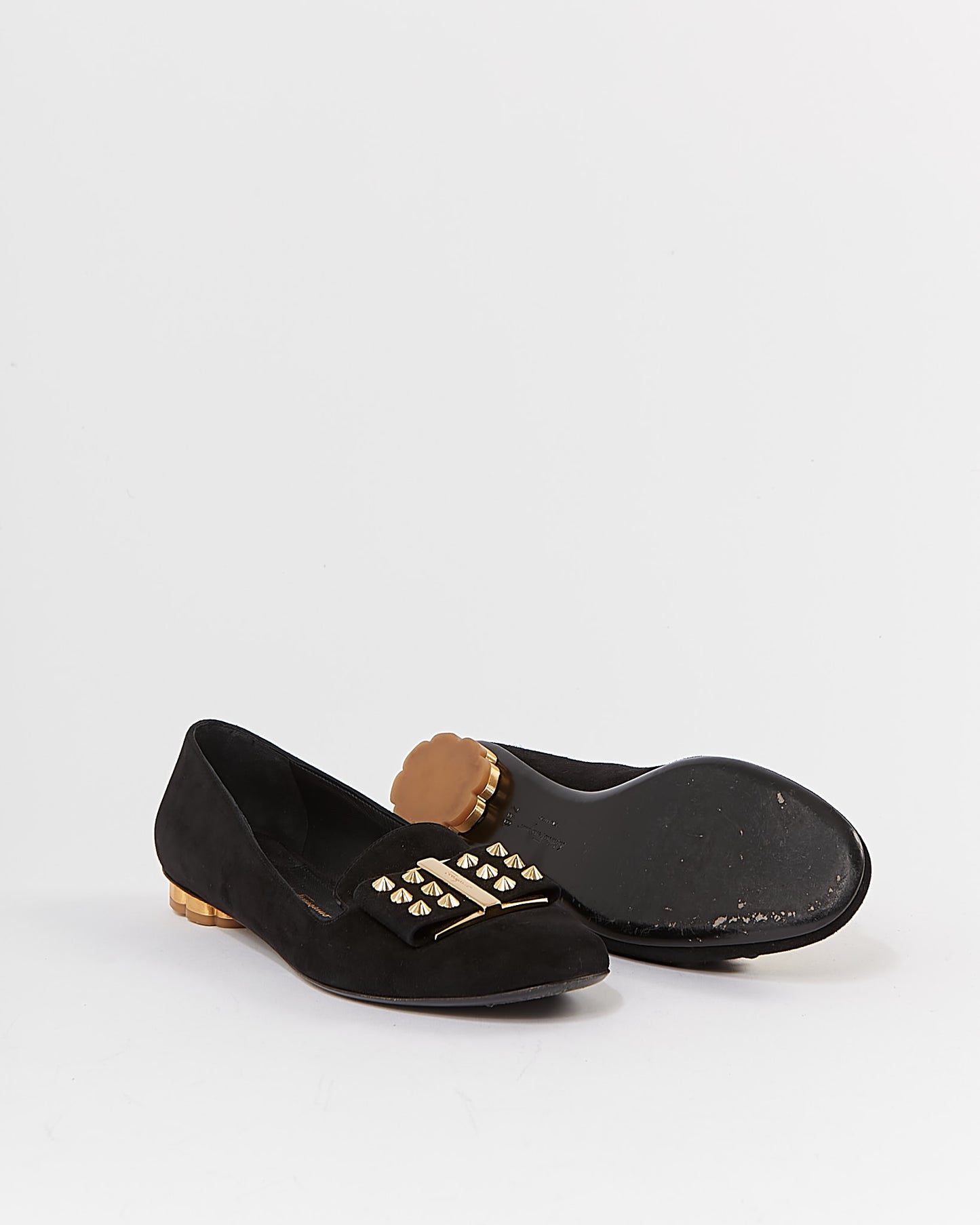 Ferragamo Black Suede Studded Spike Loafers - 7.5