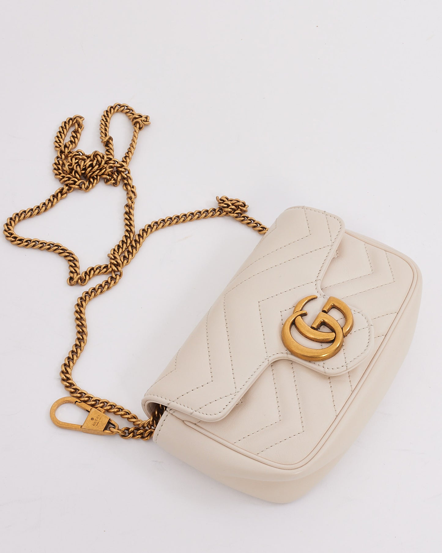 Gucci White Leather GG Super Mini Marmont Bag