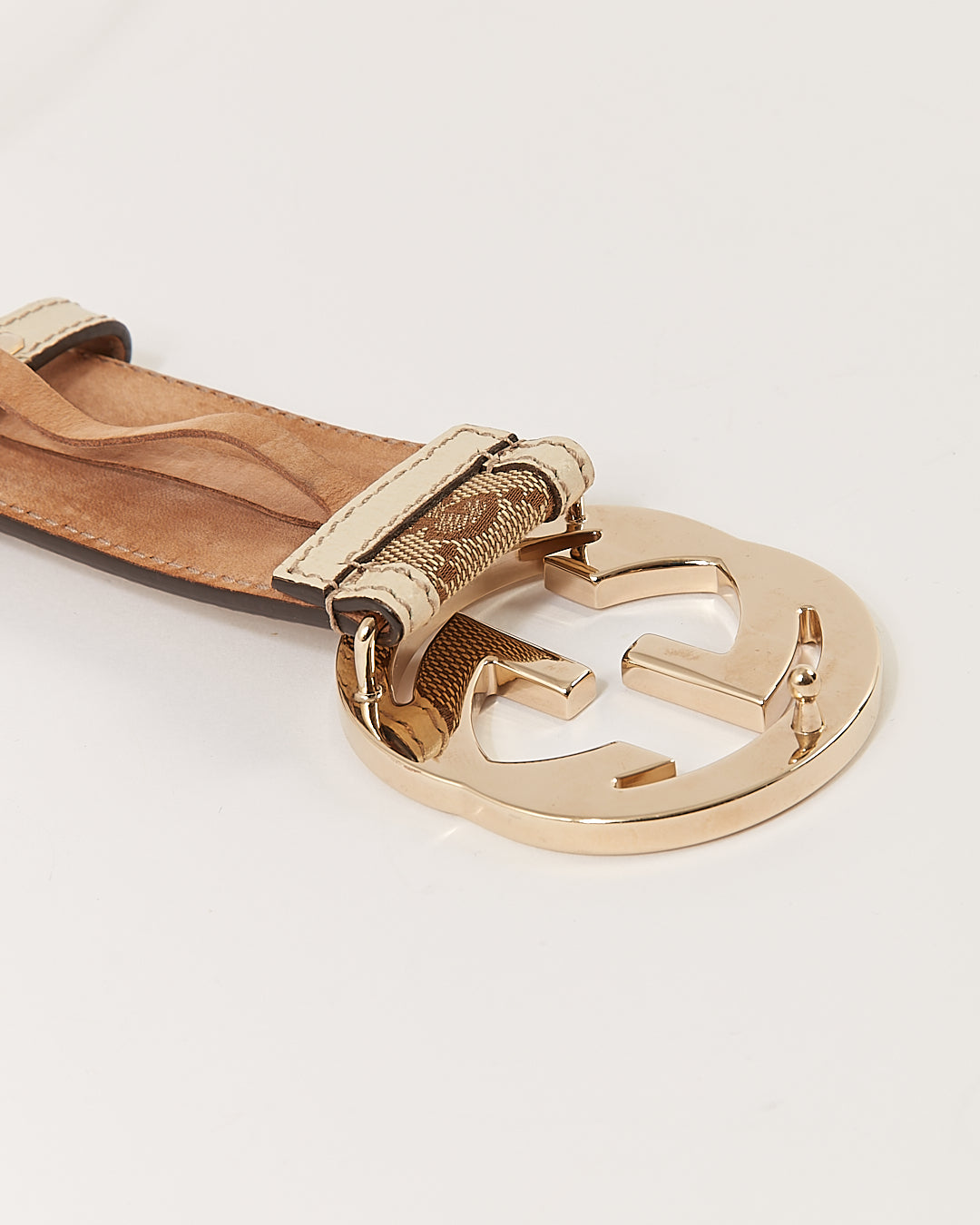 Gucci Beige GG Interlocking Canvas & Leather Belt - 30