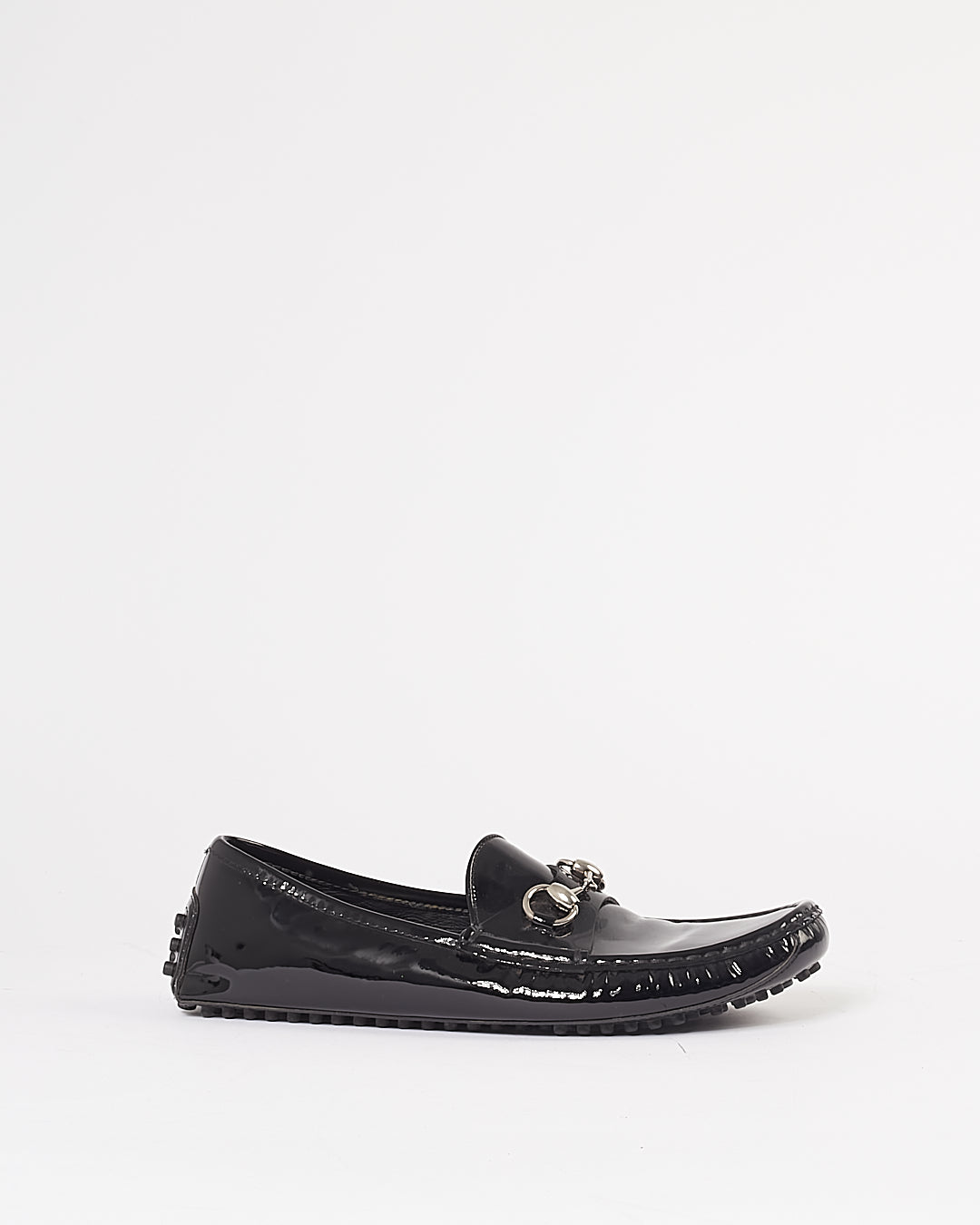 Gucci Black Patent Leather Horsebit Loafers - 38