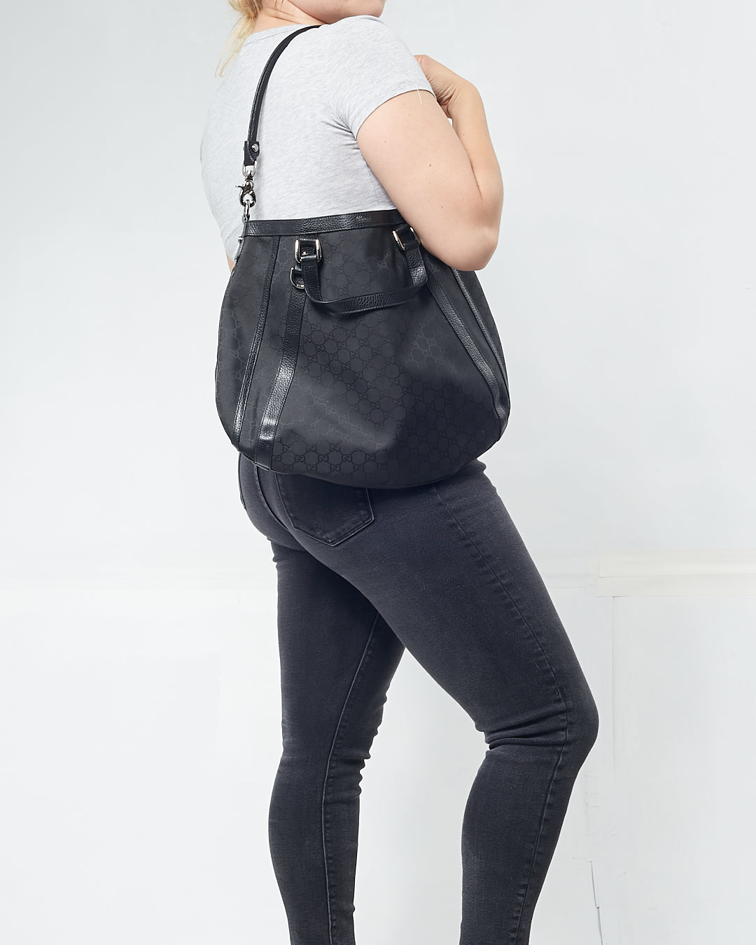 Gucci Black GG Canvas Abbey Convertible Hobo Bag