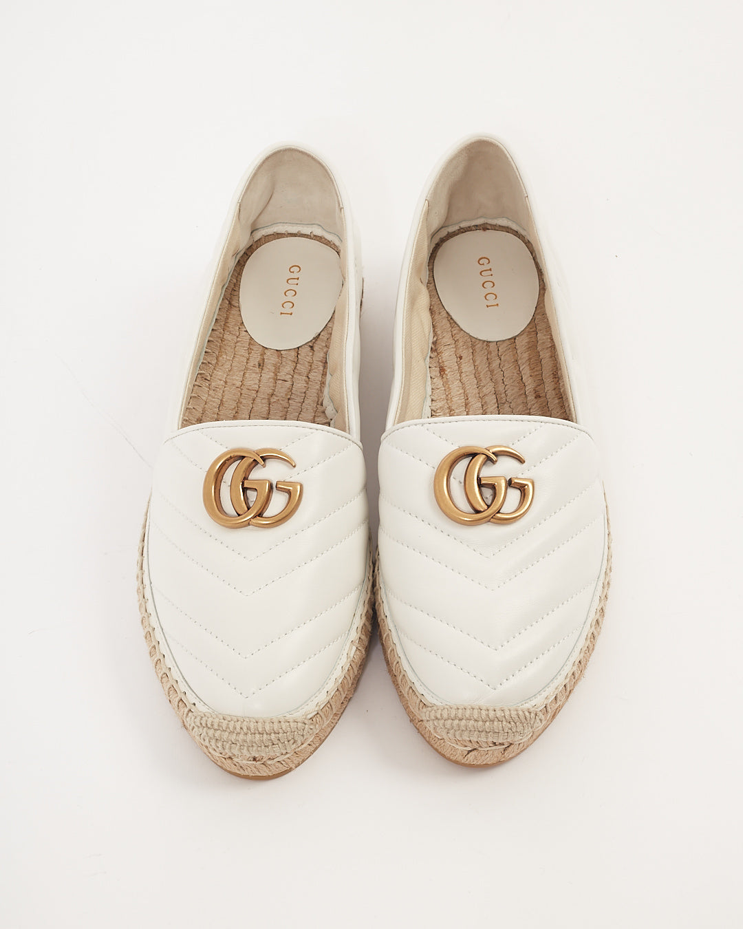 Gucci White Chevron Matelasse GG Marmont Espadrilles - 40.5