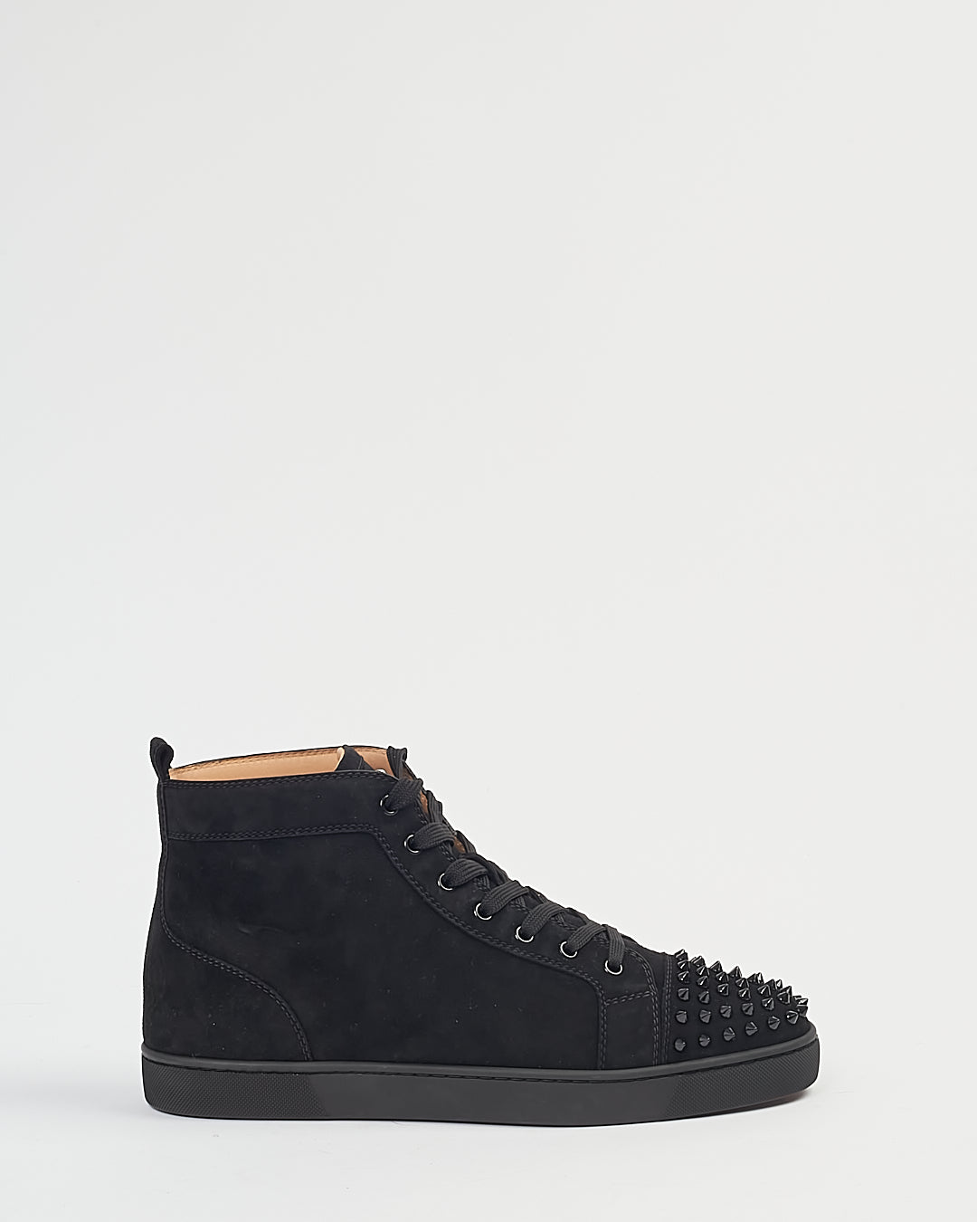 Explore a Louboutin Black Suede Lou Spike High Top Sneakers 45