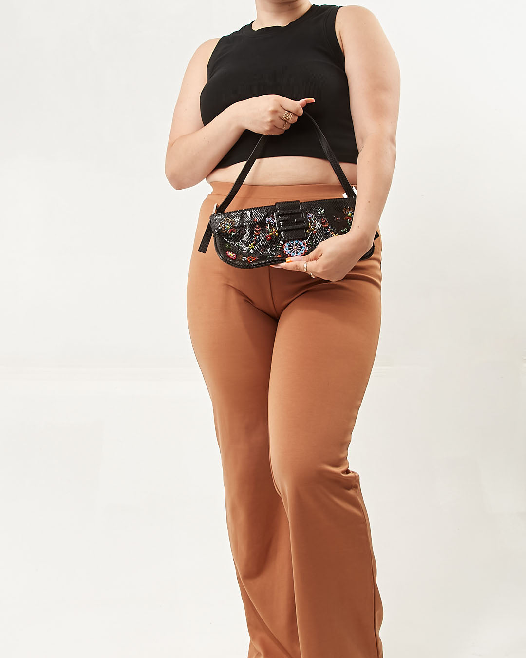 Fendi Black Python Embroidered Baguette Shoulder Bag