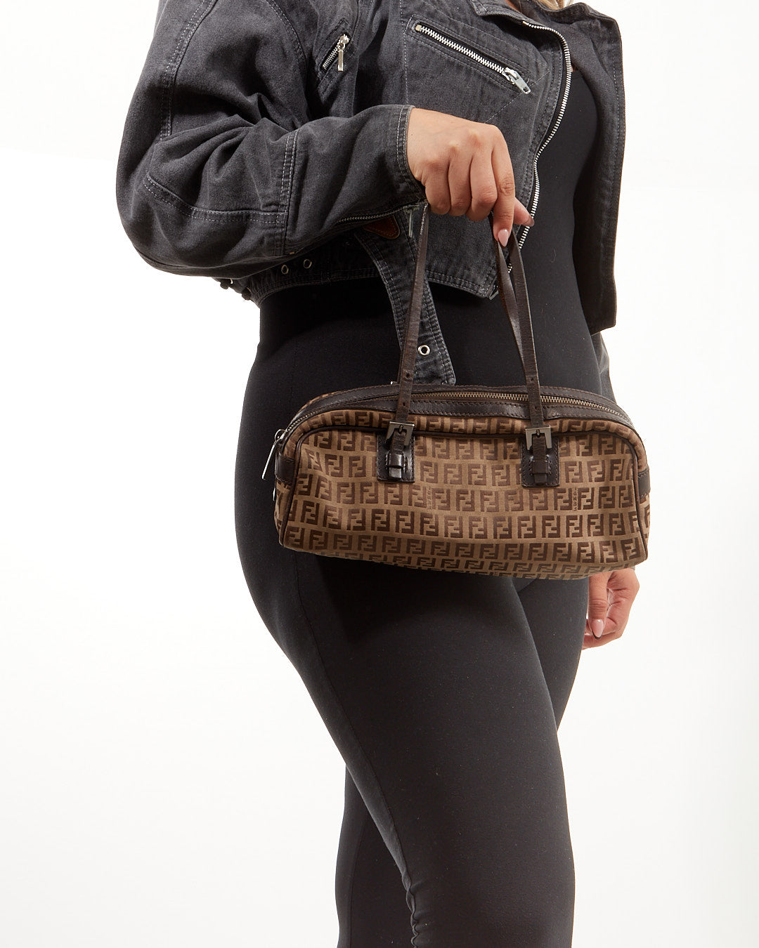 Sac bowling en toile imprimé Fendi marron Zucca
