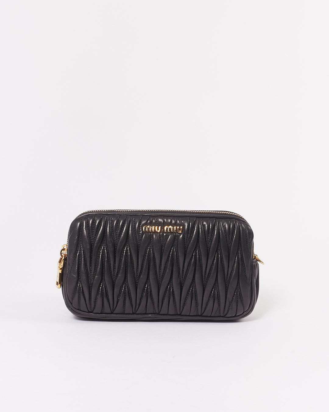 Explore a Miu Miu Black Matelasse Leather Mini Double Zip