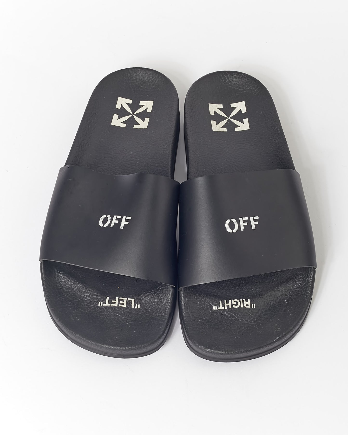 Off White Black Rubber/Leather Pool Slides - 40