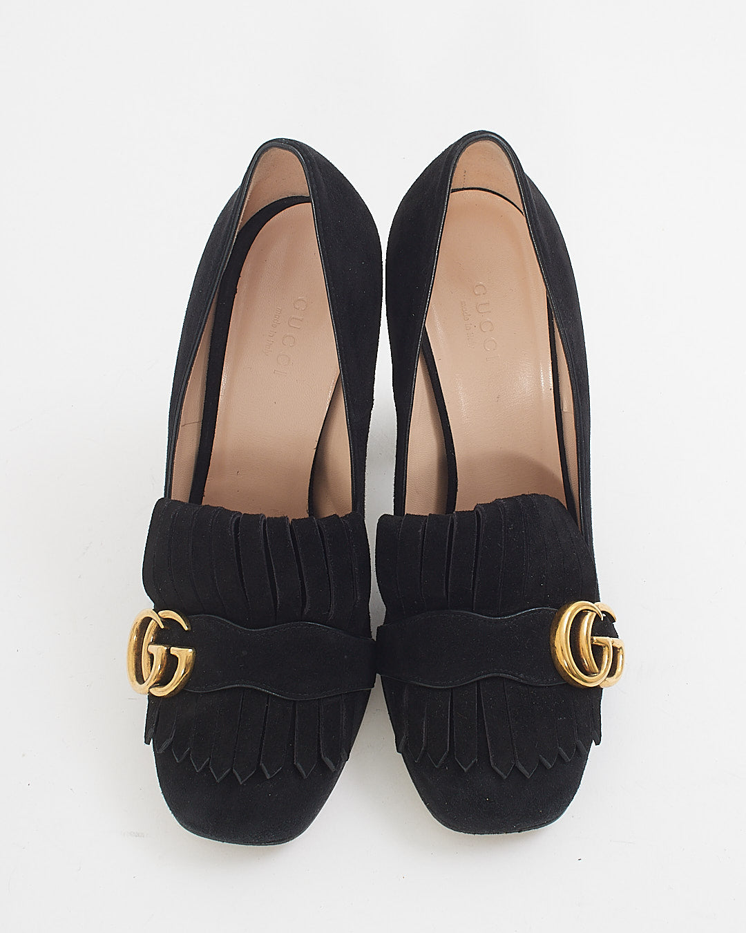 Gucci Black Suede GG Marmont Block Heels - 38.5