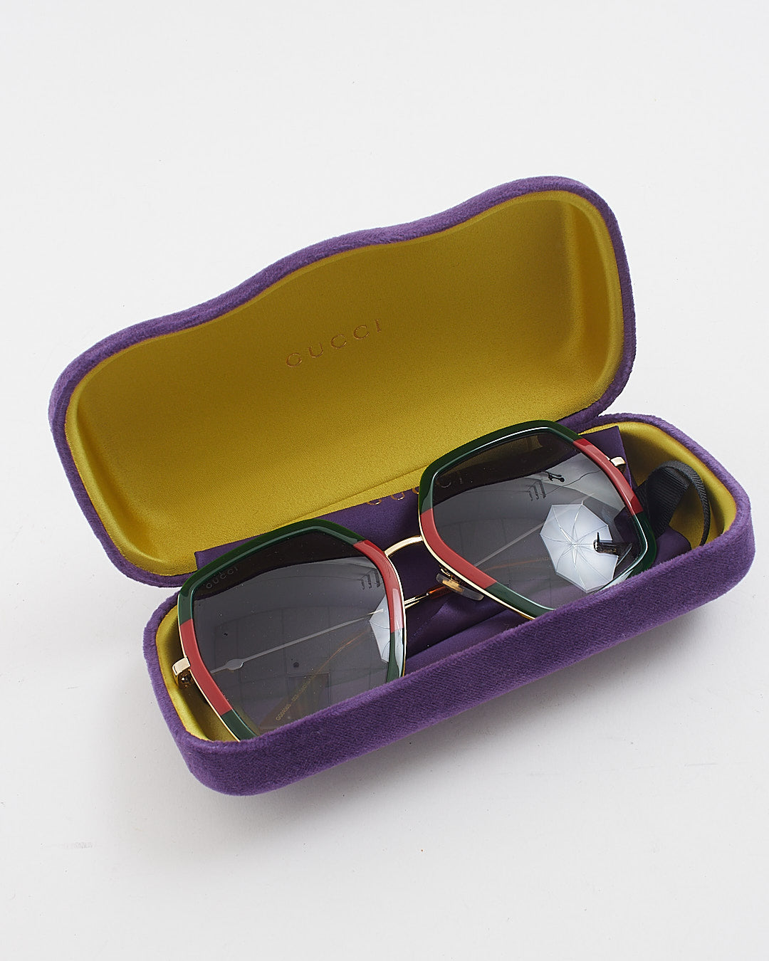 Gucci Gold Frame/Green/Red GG0106S Oversize Sunglasses