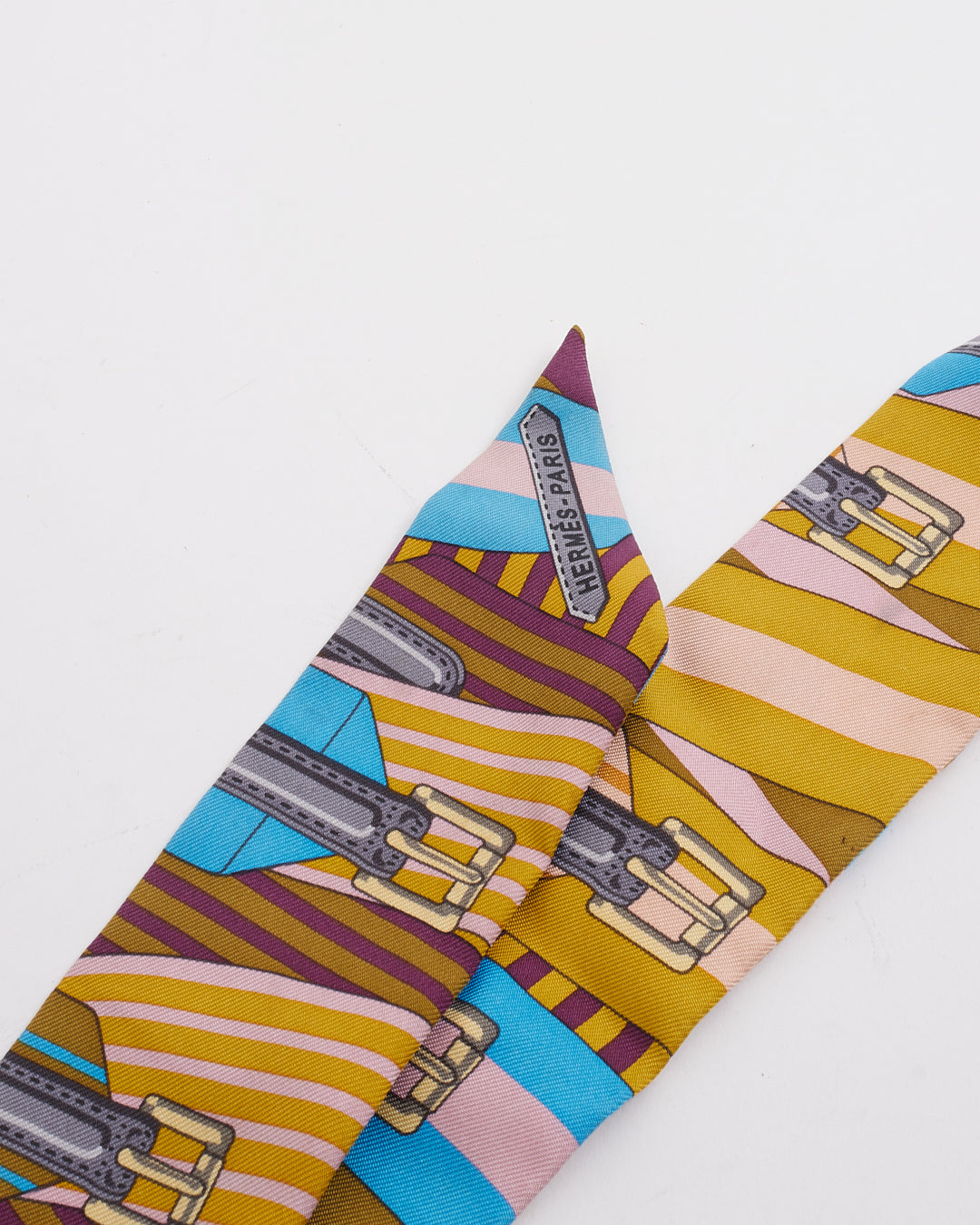Hermès Multi Stripe Belt Buckle Print Silk Twilly