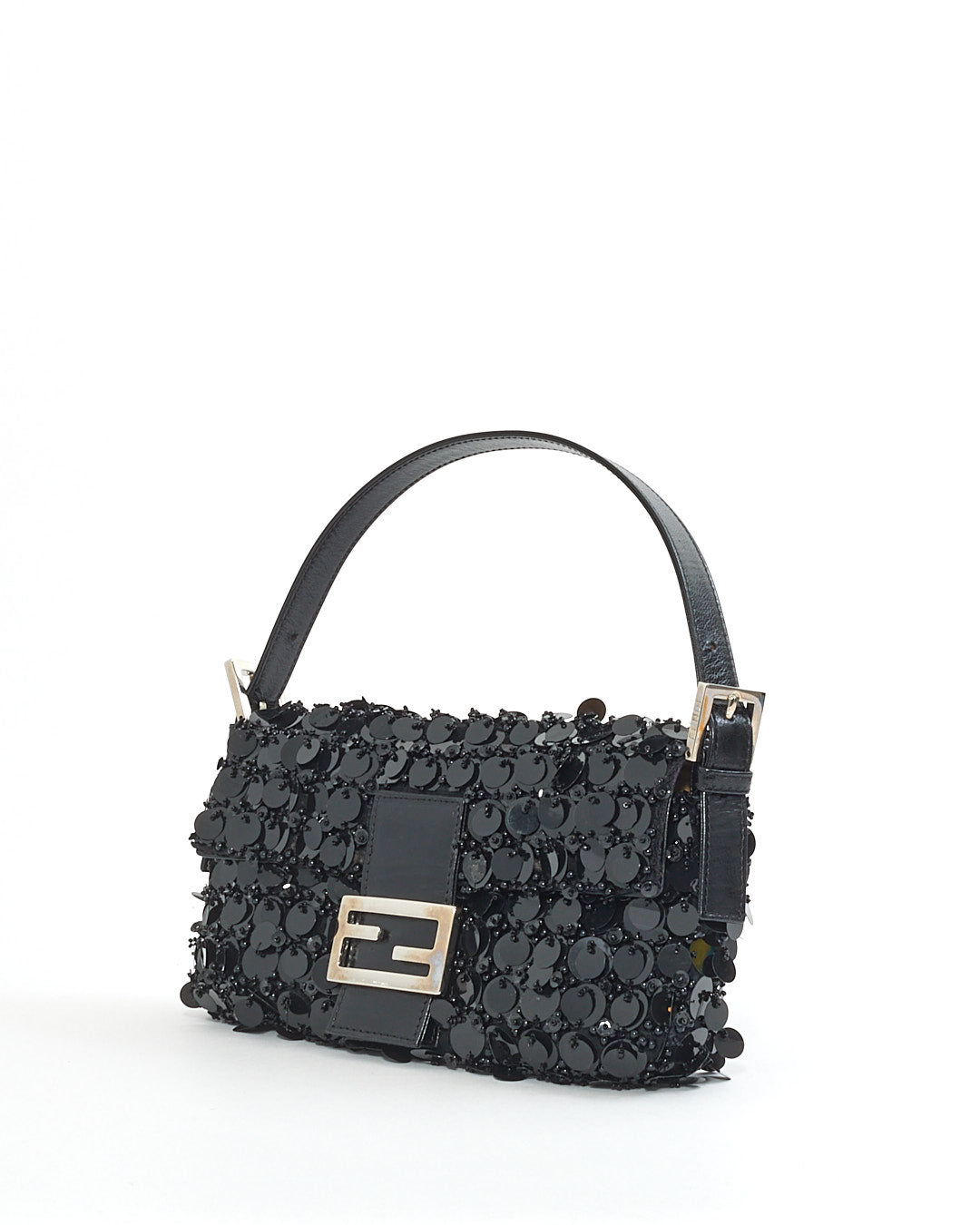 Explore a Fendi Vintage Black Sequin/Beaded Baguette Shoulder Bag