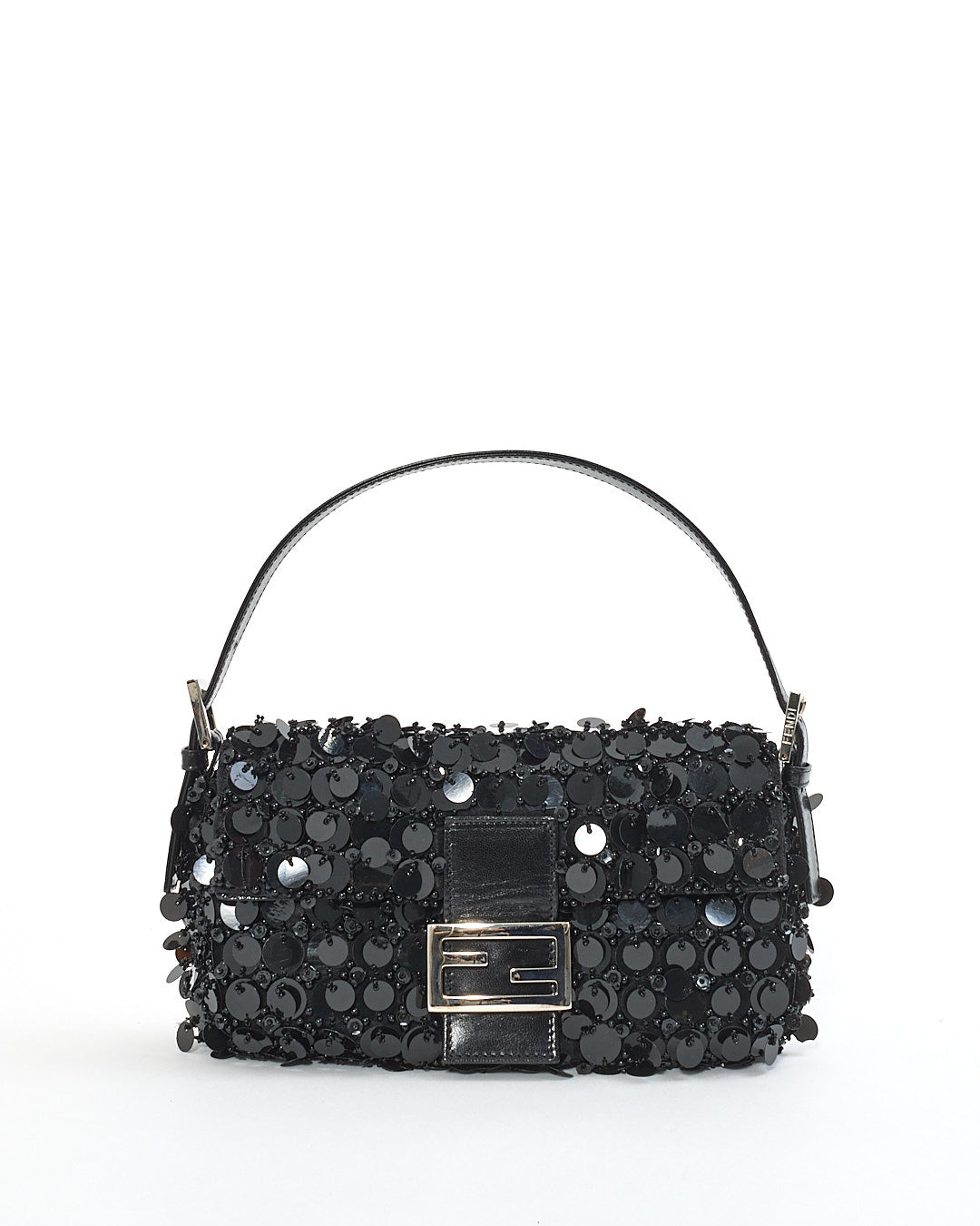 Fendi Vintage Black Sequin/Beaded Baguette Shoulder Bag