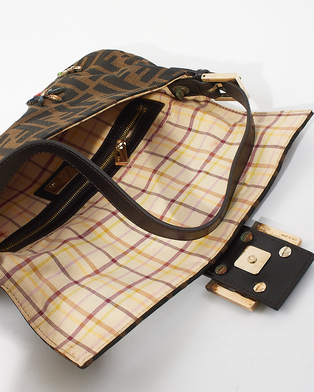 Fendi Tobacco Zucca Canvas Chain Baguette Shoulder Bag