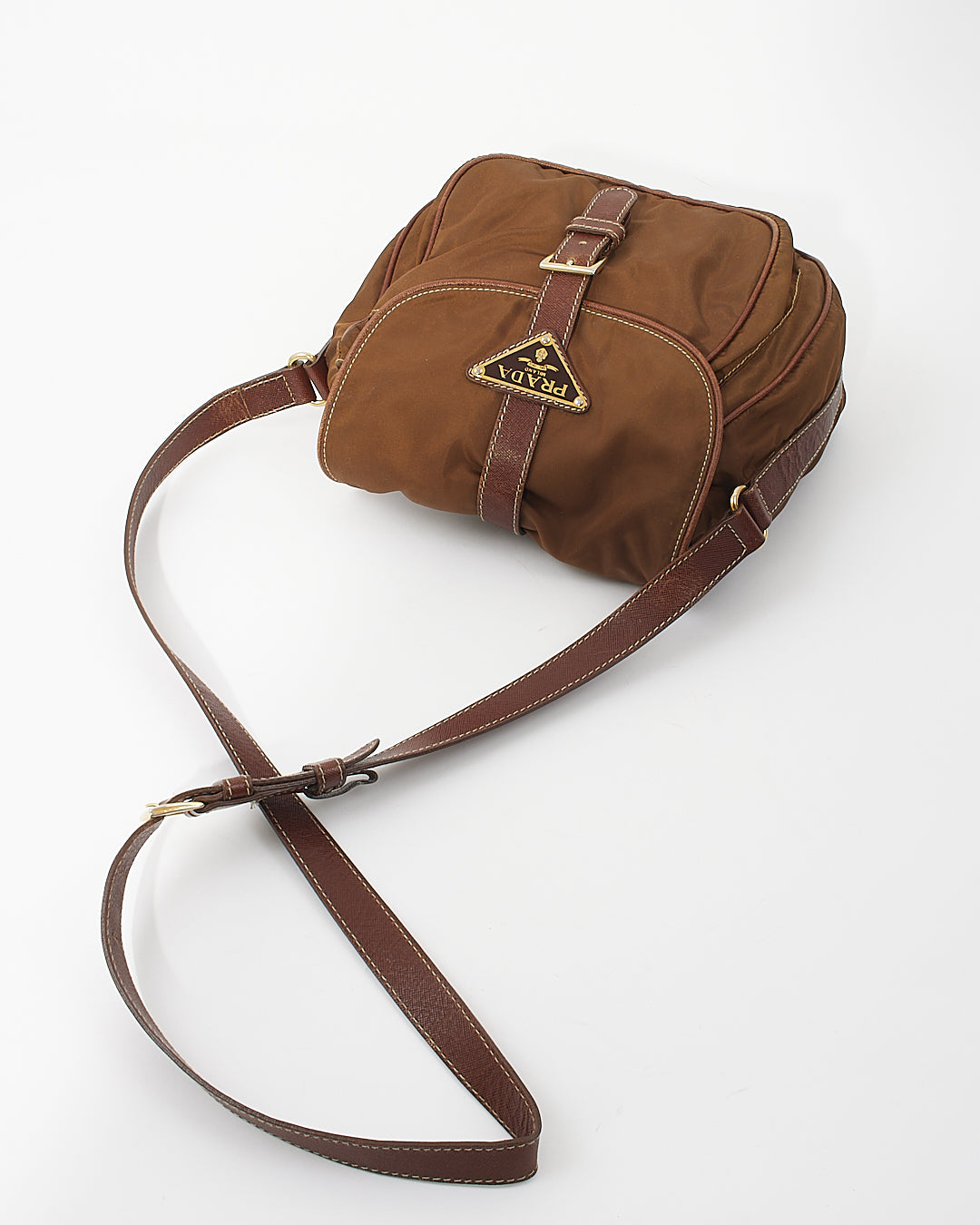Prada Brown Nylon Tessuto Buckle Crossbody Bag