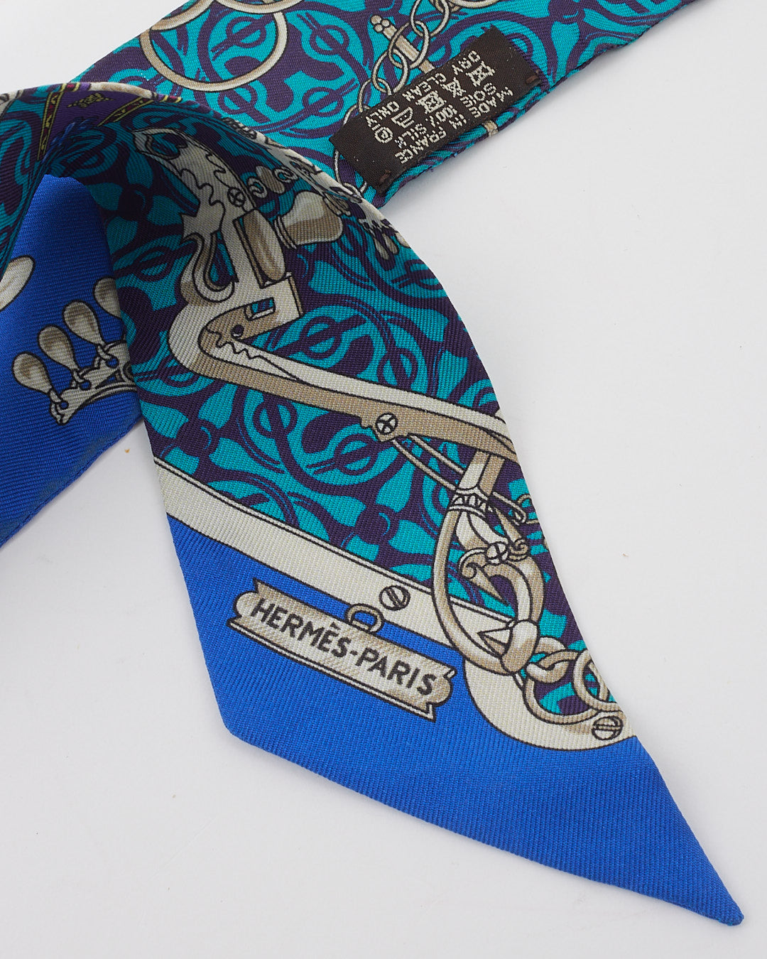 Hermes Blue Multi Print Twilly Écharpe