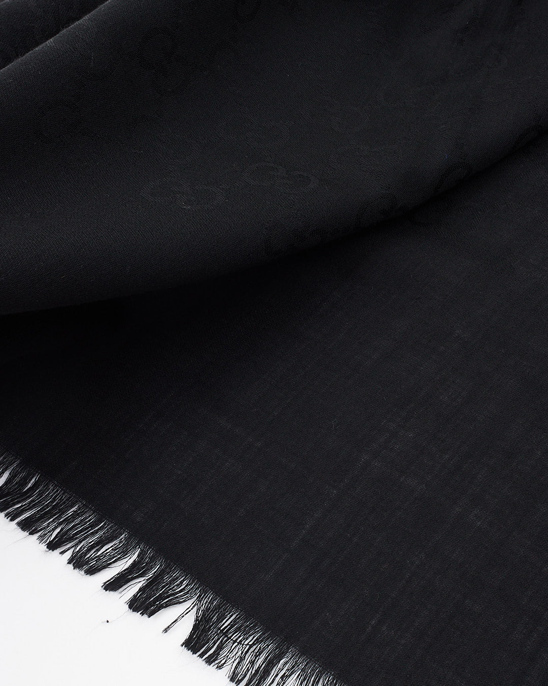 Gucci Black Monogram Wool and Silk Shawl Scarf
