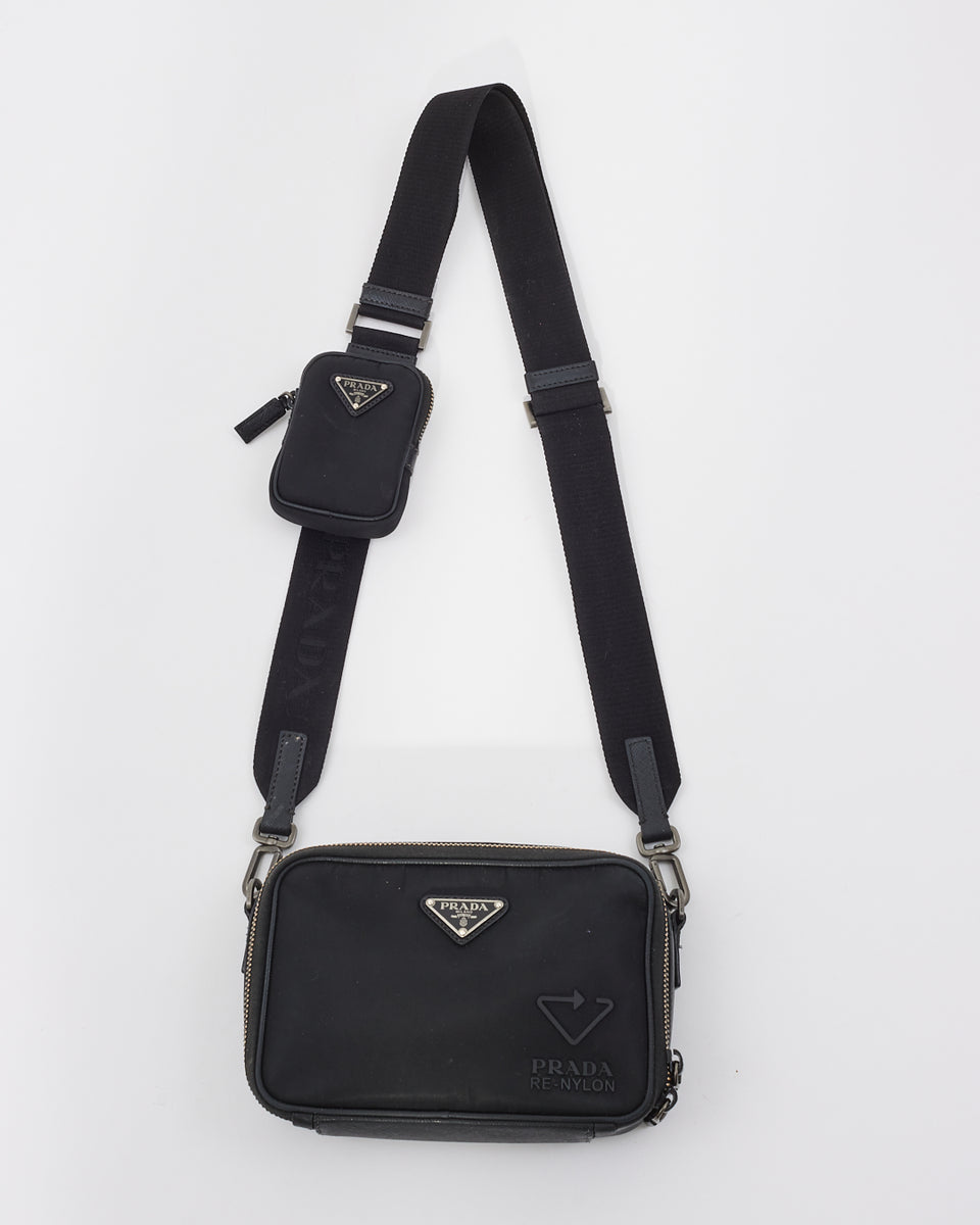 Prada Arqué Re-nylon And Brushed Leather Shoulder Bag in Black