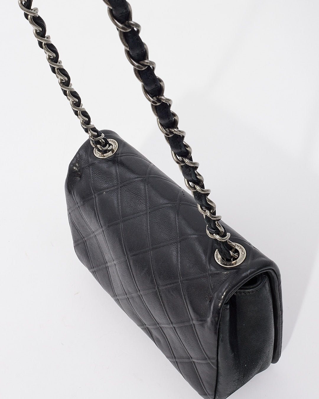 Chanel Black Leather Crossbody Messenger Bag with Gunmetal Hardware