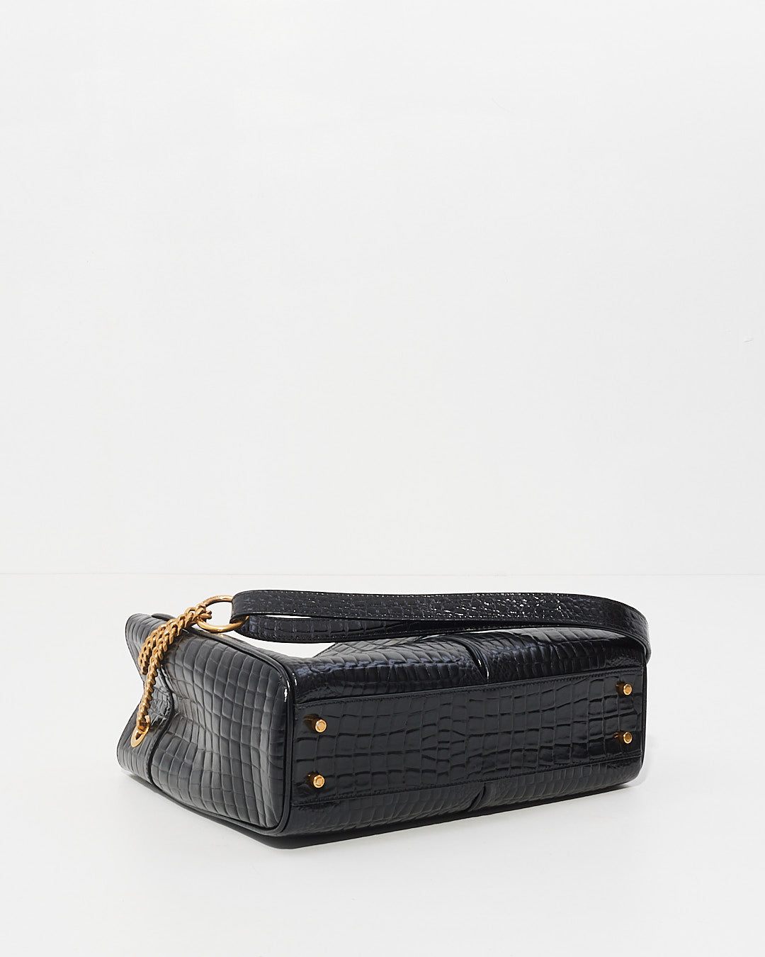 Saint Laurent Black Croc Leather Claude Tote