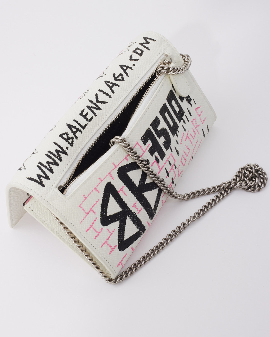 Balenciaga White/ Pink Graffit Wallet on Chain