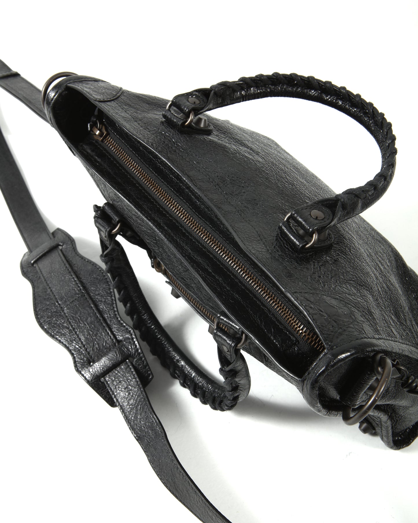 Balenciaga Petit sac de ville classique en cuir froissé noir Motocross