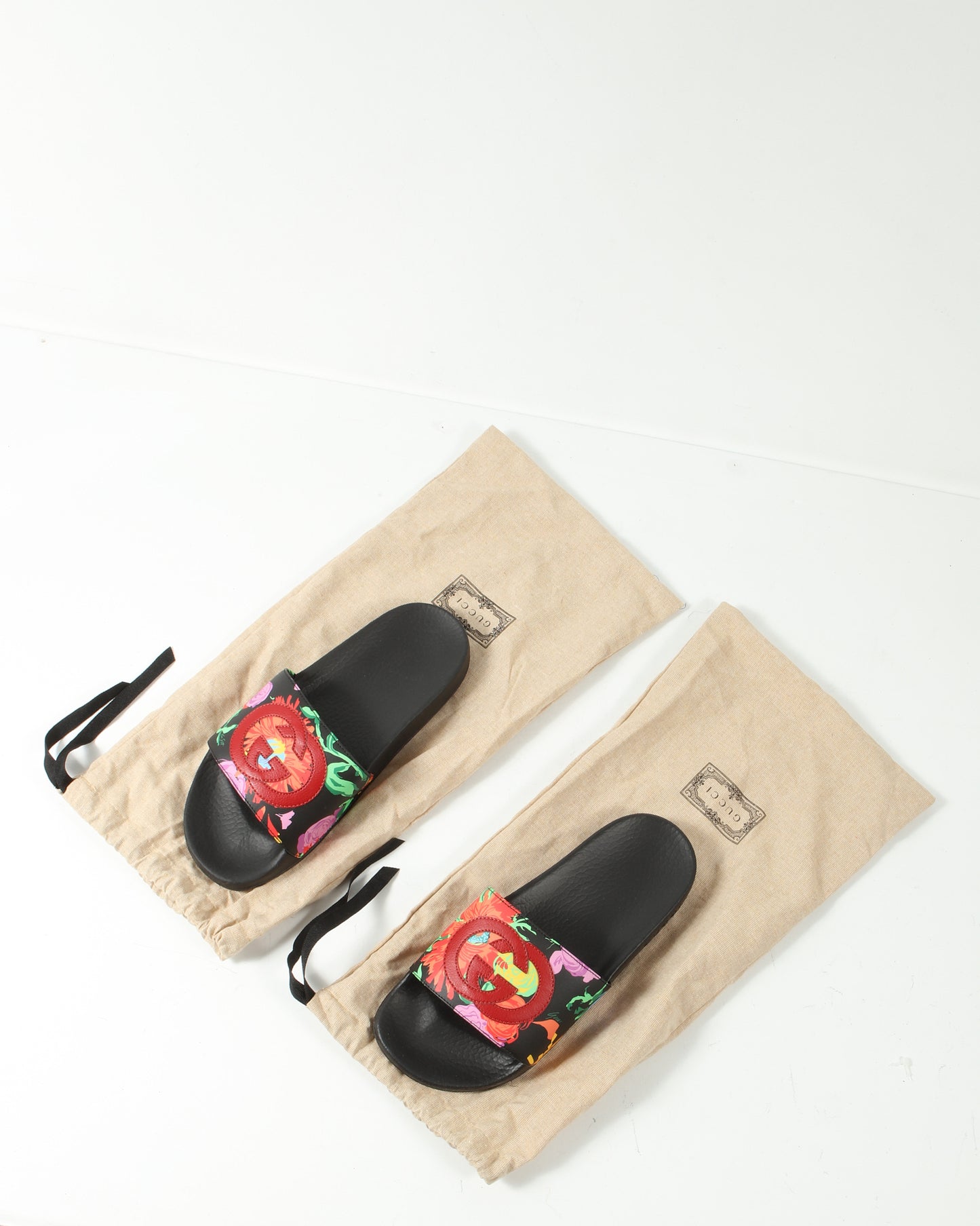 Gucci Floral Ken Scott Interlocking GG Rubber Slide Sandals - 7