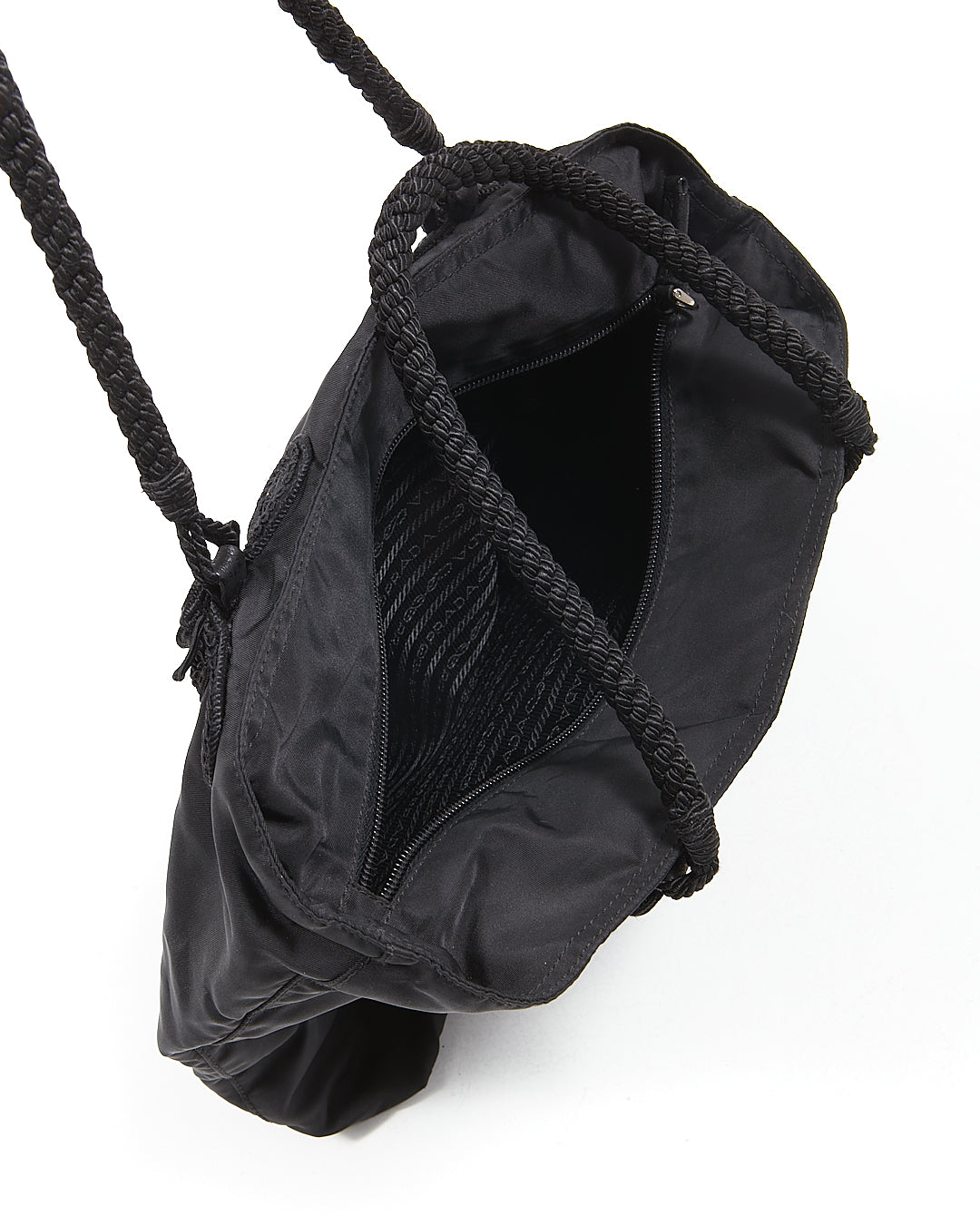 Prada Black Nylon Tessuto Embroidered Tote bag