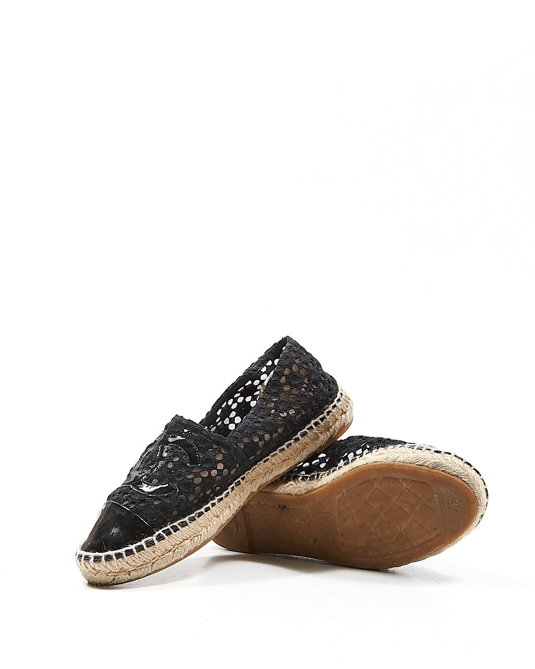 Chanel Black Lace Floral Interlocking CC Logo Espadrilles - 39