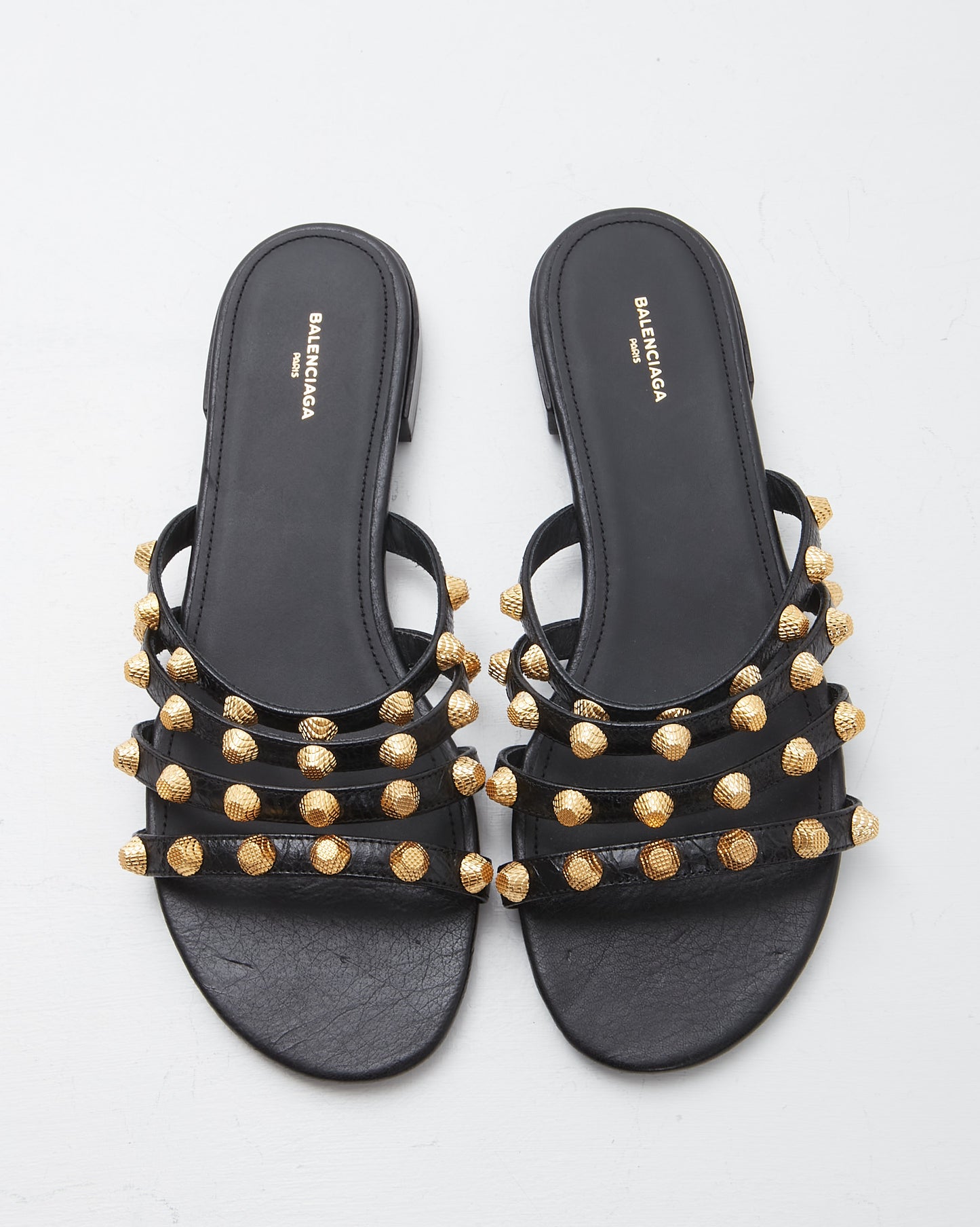 Balenciaga Black Leather Studded Sandals - 38