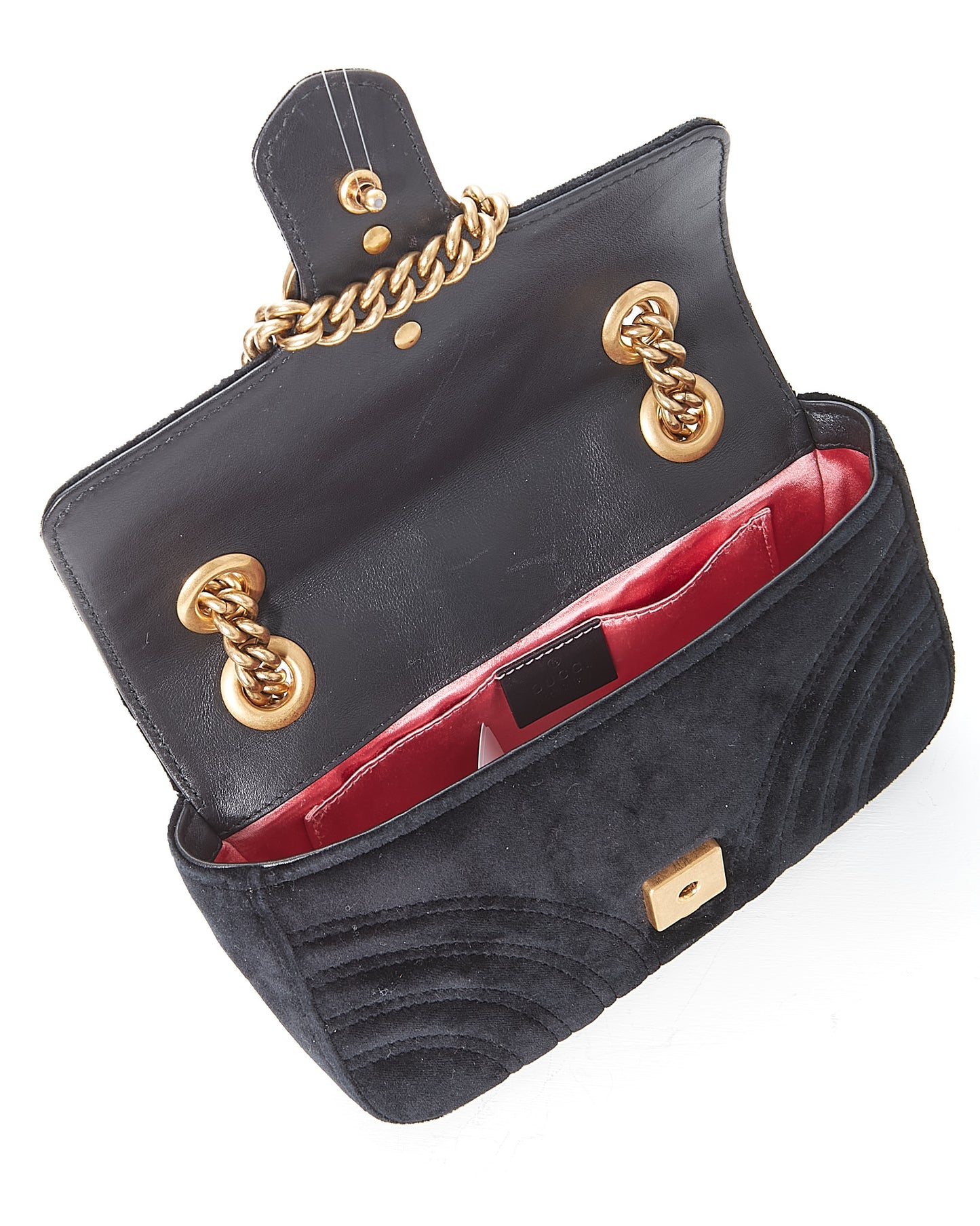 Gucci Black Velvet Marmont Mini Matelasse Chain Bag