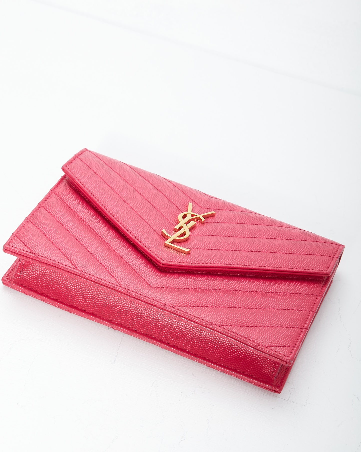 Saint Laurent Fuchsia Chevron Small Matelasse Monogram Wallet On Chain