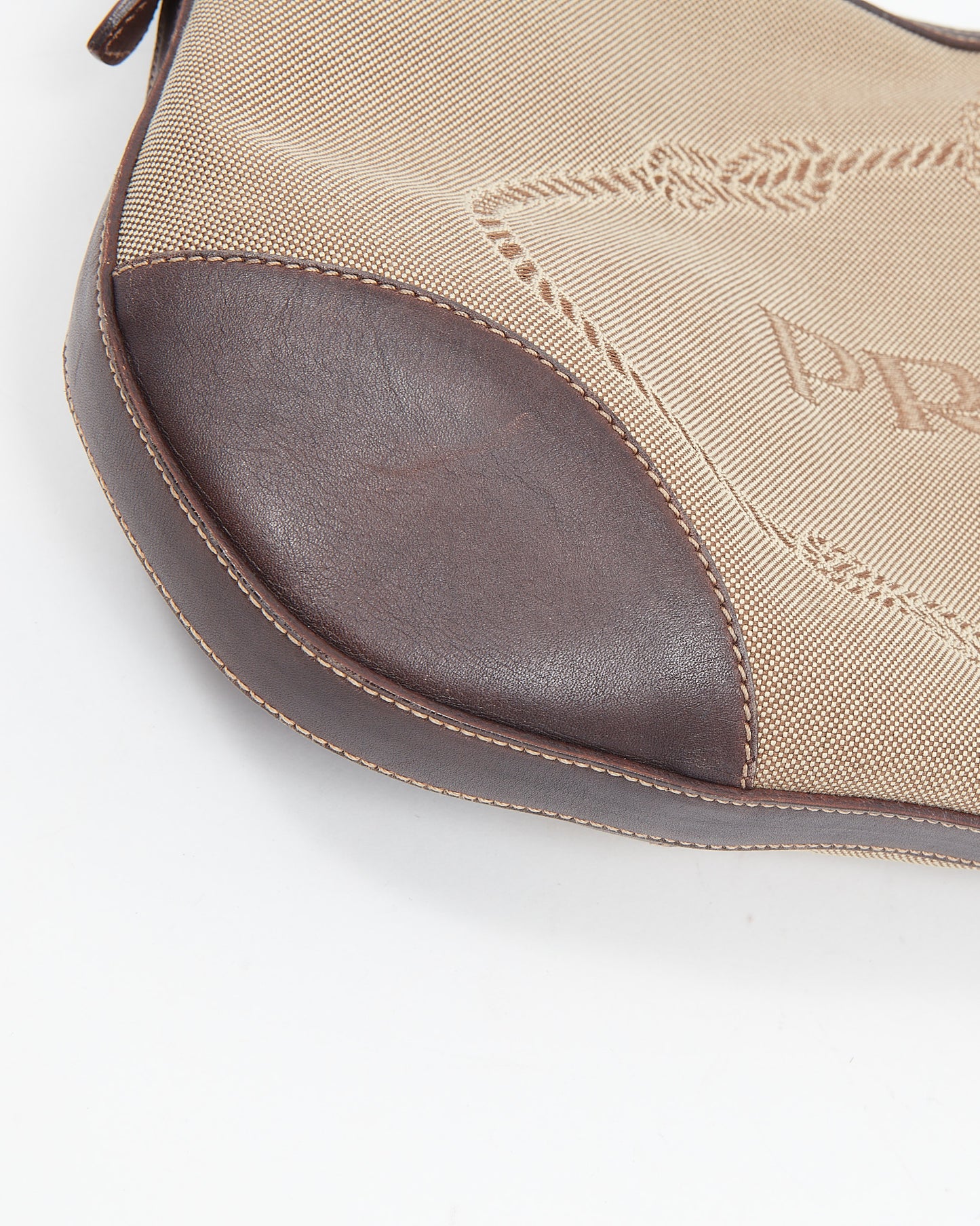 Prada Brown Leather and Beige Canvas Logo Canapa Shoulder Bag