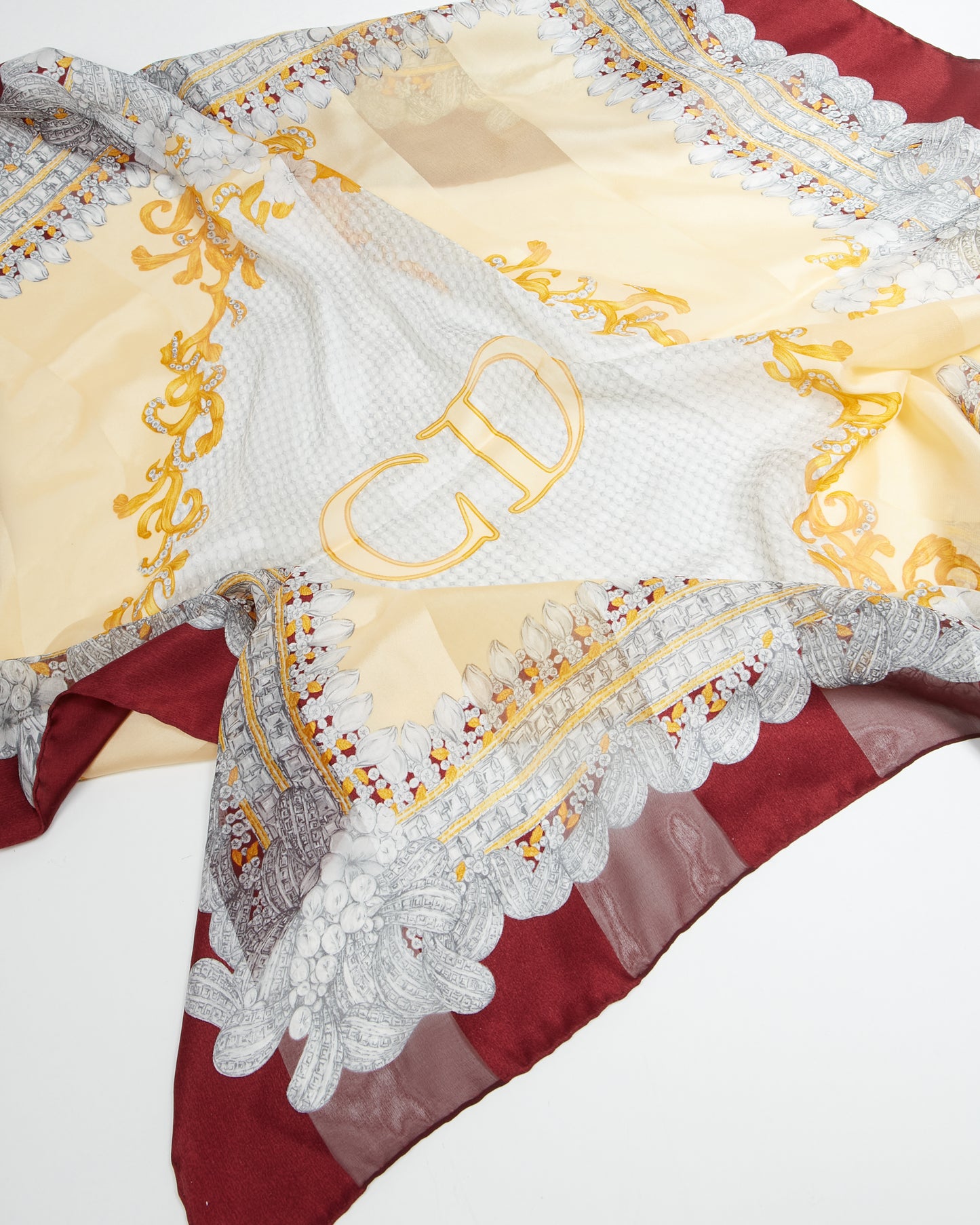 Écharpe Dior Vintage Beige/Bourgogne Soie CD Logo