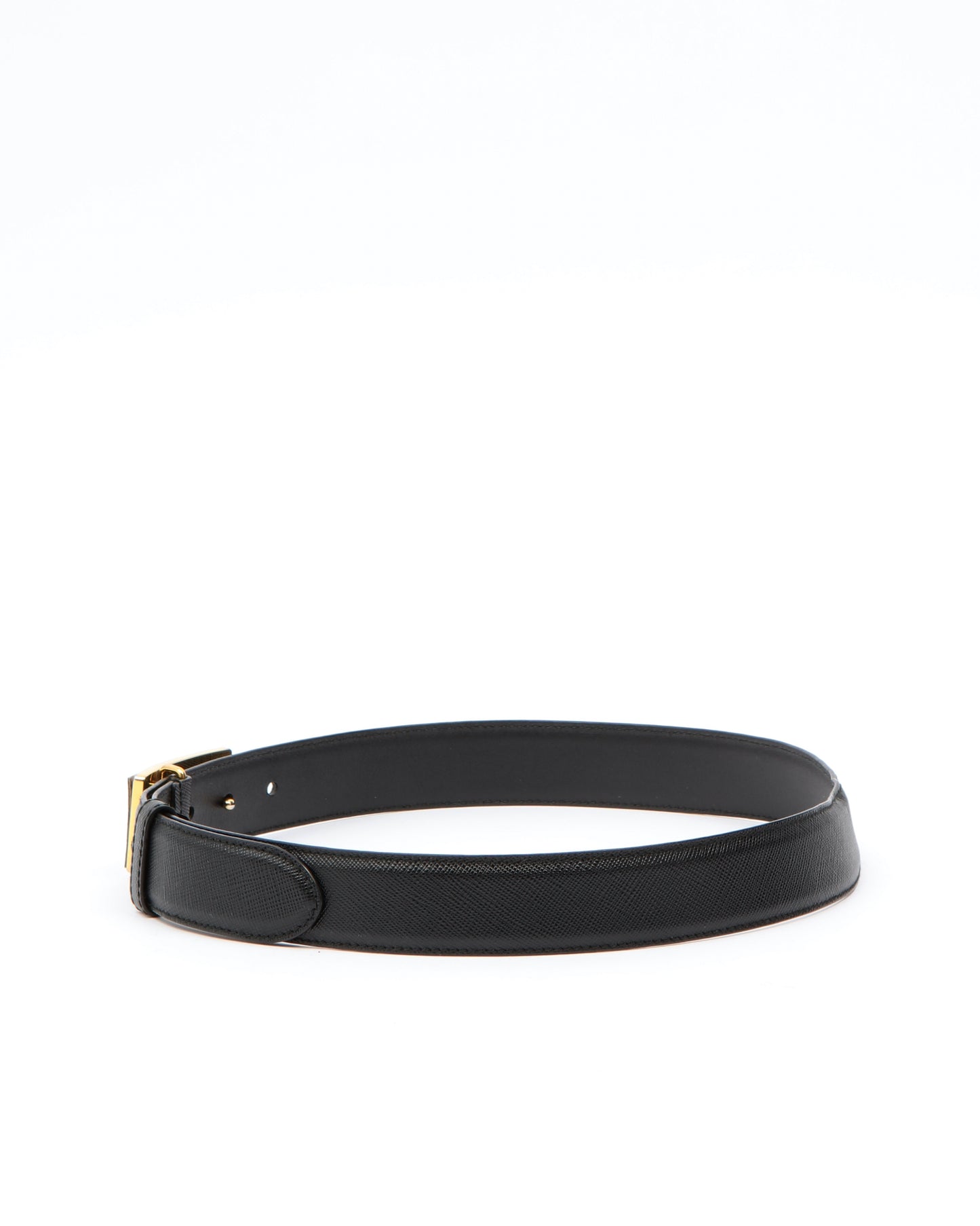 Prada Black Saffiano Leather Logo Belt - 30/75