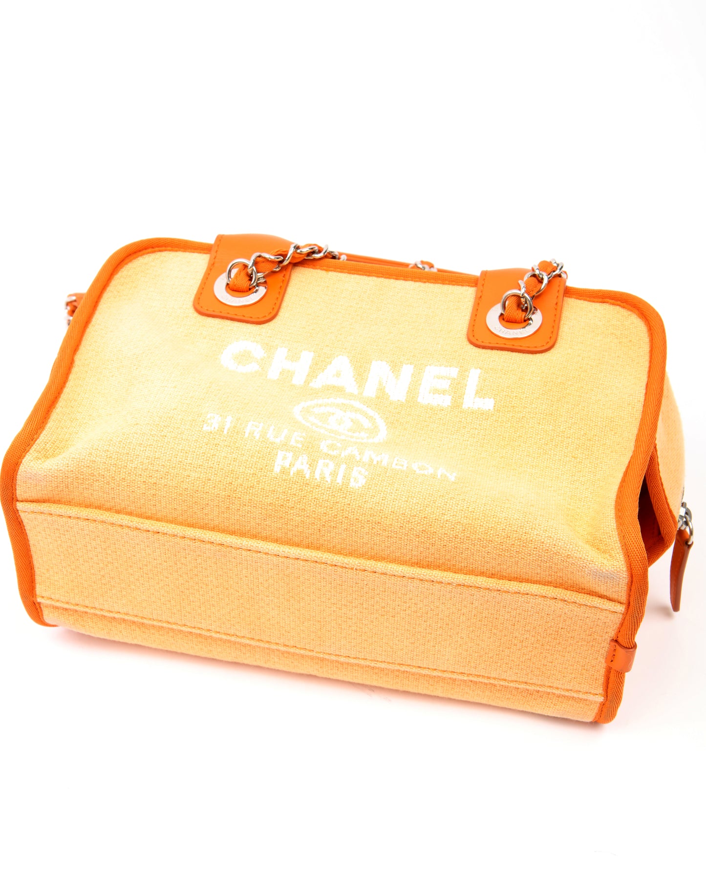 Chanel Orange Canvas Deauville Canvas Bowling Bag