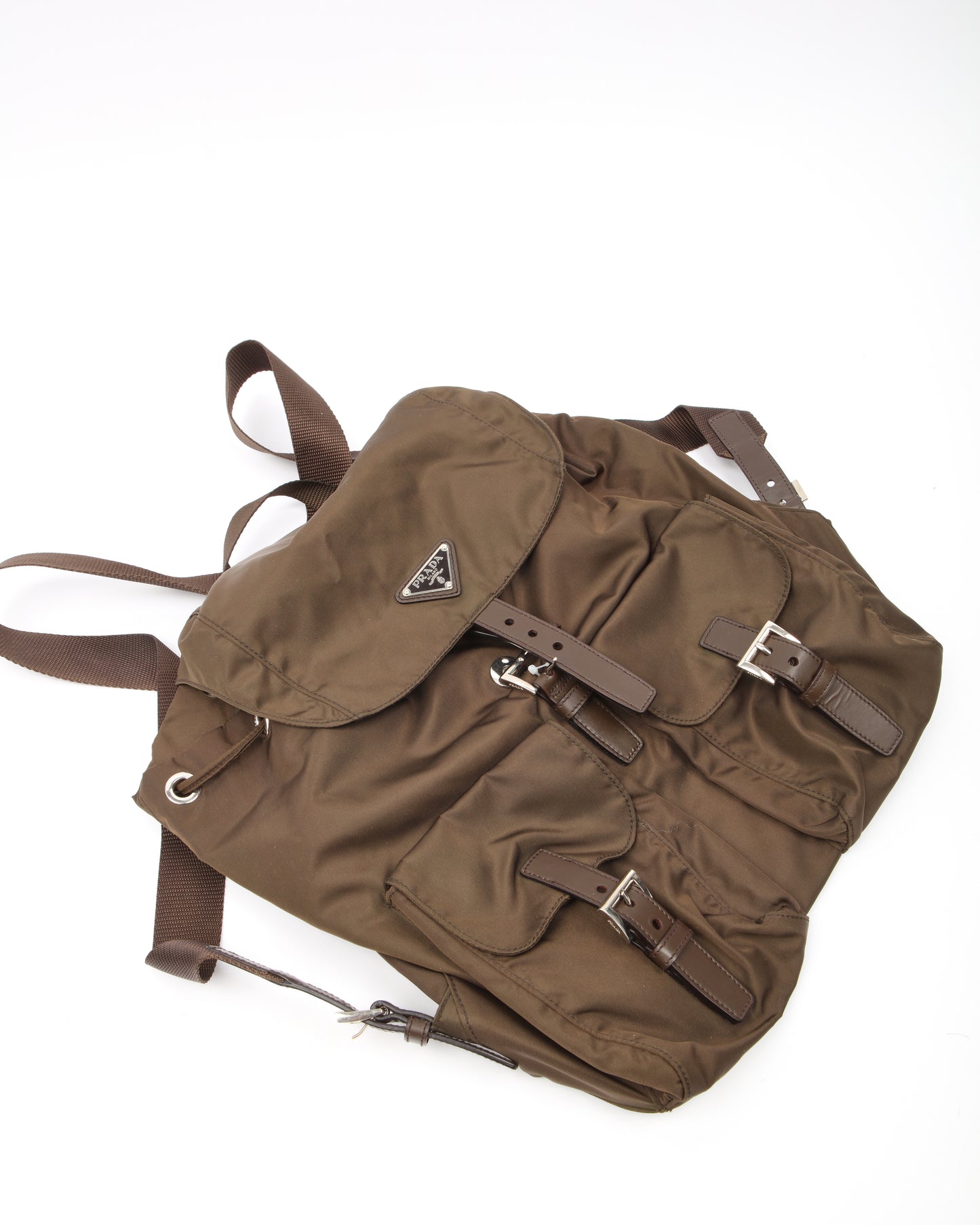 Prada Brown Nylon Tessuto Medium Drawstring Backpack