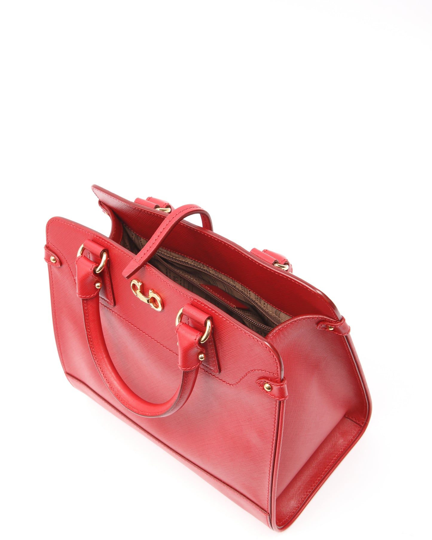 Ferragamo Red Leather Gancini Top Handle Bag