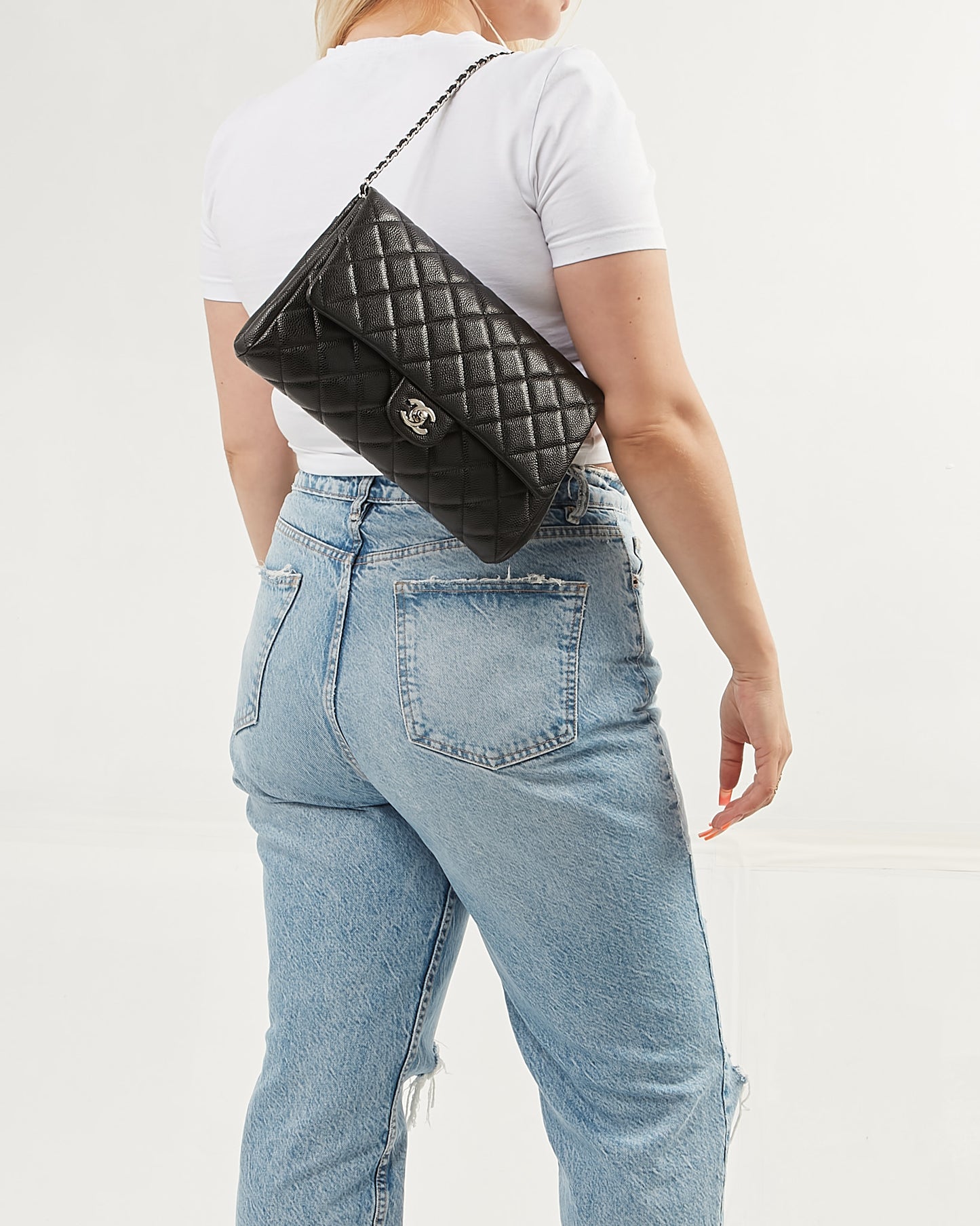 Chanel Black Quilted Lambskin Leather Chain Clutch Flap Bag