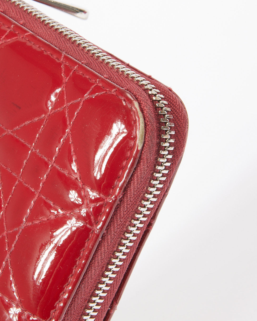 Dior Red Cannage Pattern Patent Leather Continental Wallet