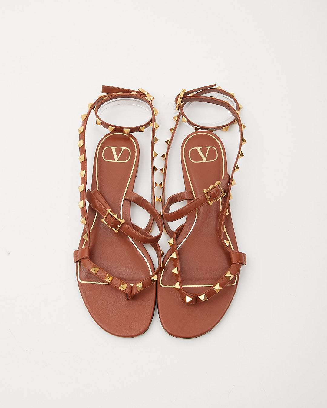 Valentino Tan Leather Rockstud Strap Sandals - 37