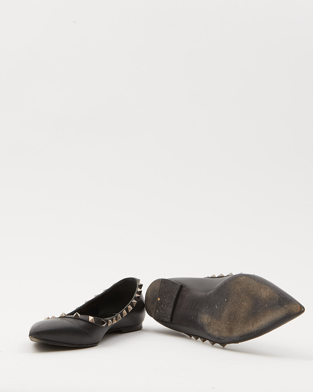 Valentino Black Rockstud Accent Leather Ballerina Flats - 40