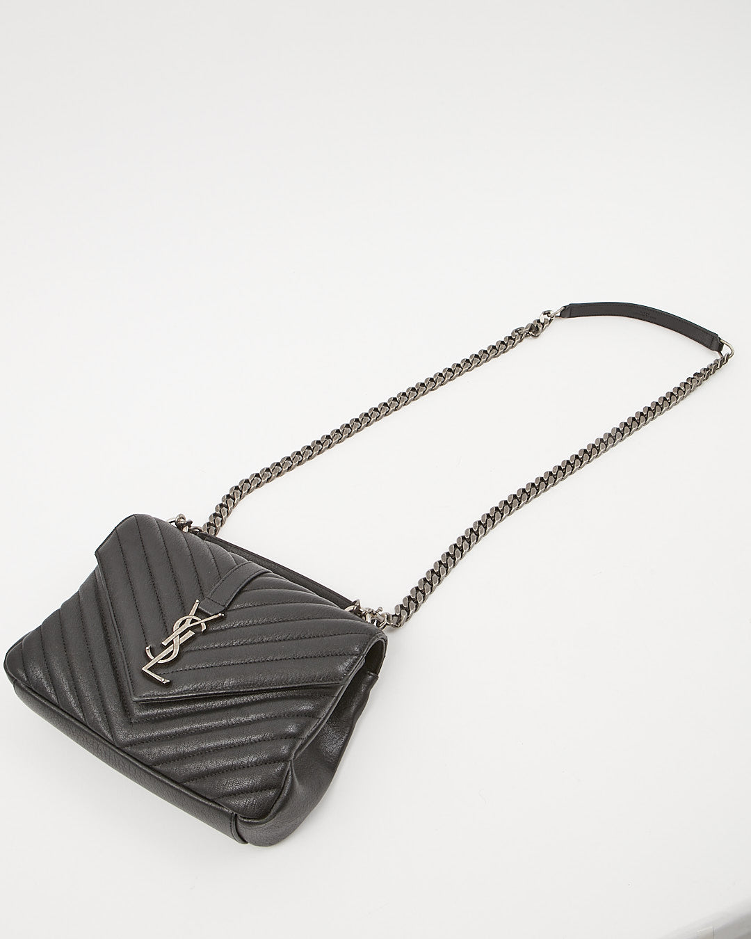 Saint Laurent Black Chevron Medium Monogram Collège Bag