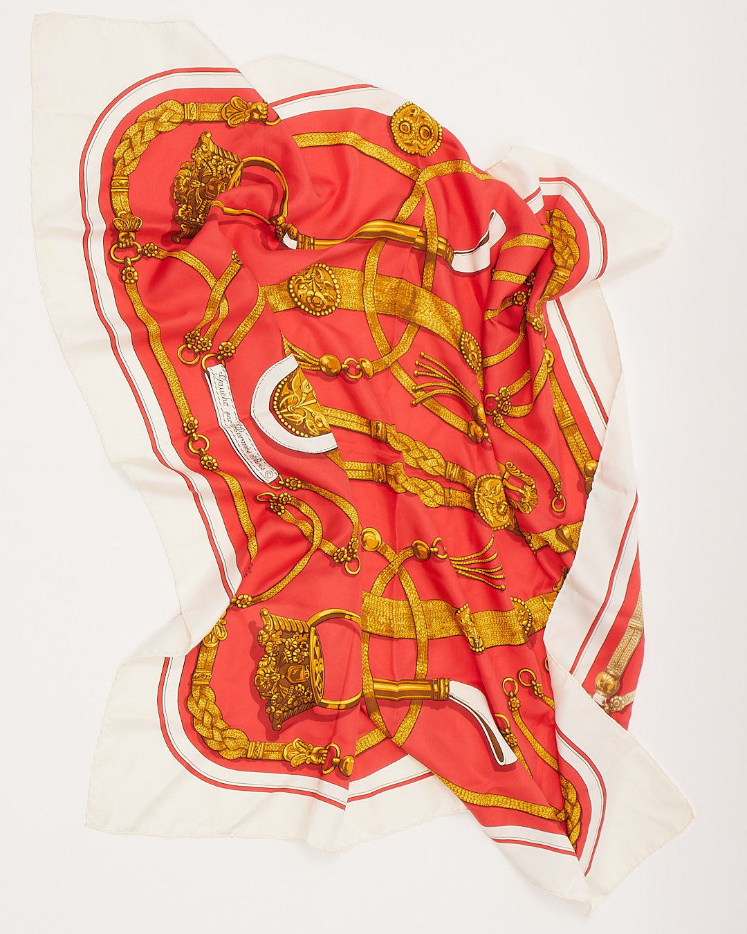 Hermes Red/White/Gold Gaucho Silk Scarf