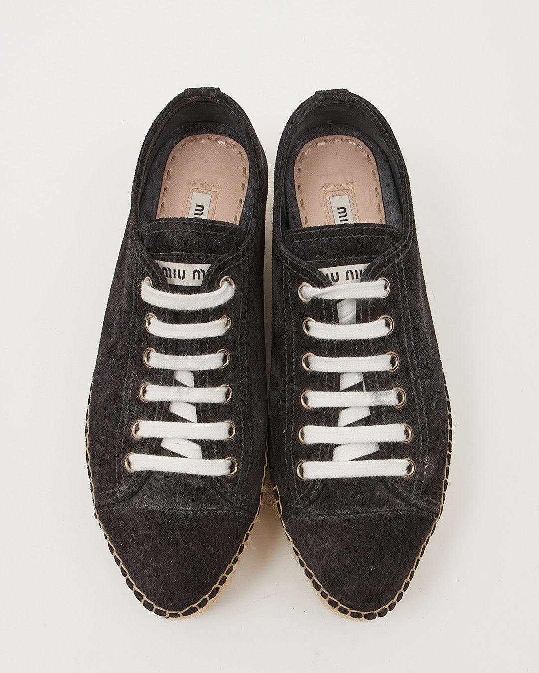 Miu Miu Black Suede Lace Up Espadrille Platform - 36.5