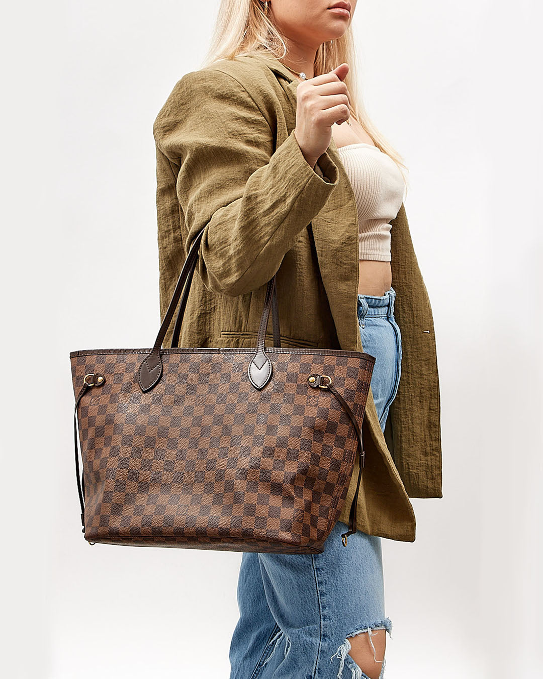 Louis Vuitton Damier Ebene Canvas Neverful MM Tote Bag