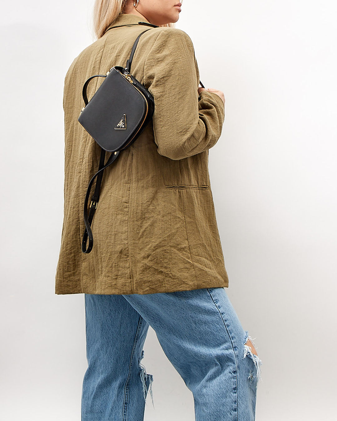 Prada Black Saffiano Leather Odette Convertible Backpack