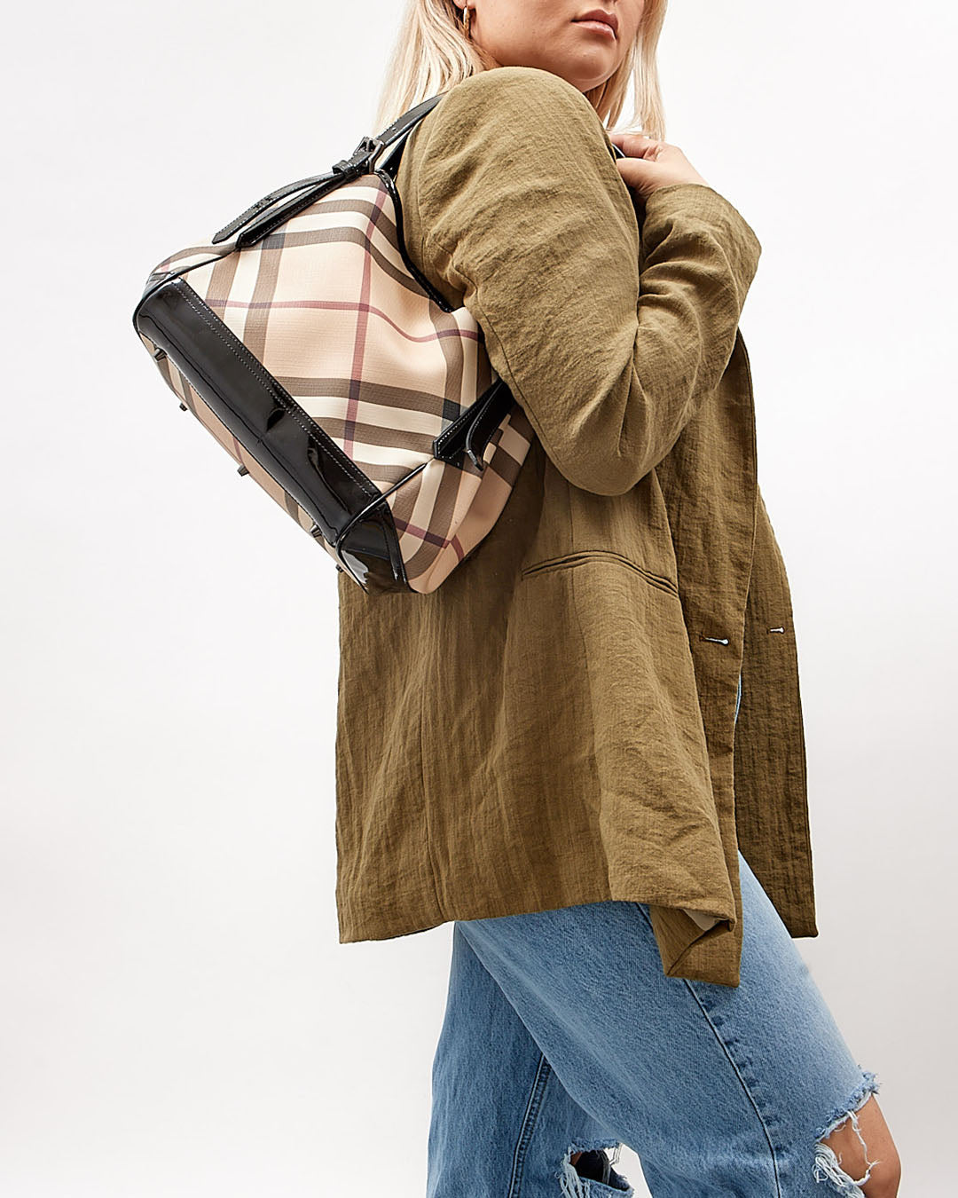 Burberry Nova Check Coated Canvas & Patent Leather Tote Bag