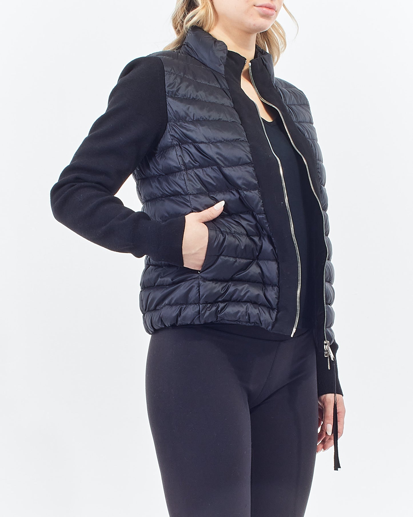 Moncler Black Padded Wool Cardigan Lightweight Jacket - S